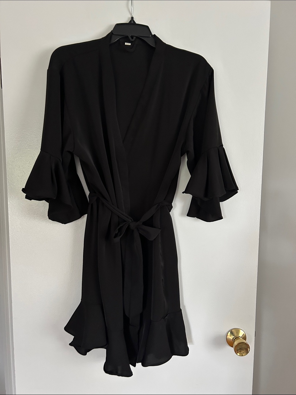 Black Ruffled Sleeve Wrap Dress